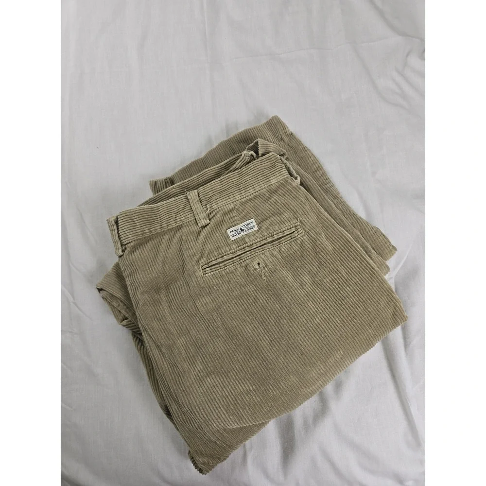 Polo Ralph Lauren Pants Mens‎ 36x32 Beige Corduroy Pleated Dress Polo Cords